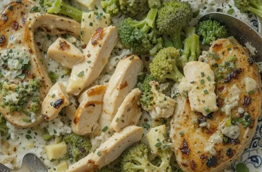 Grilled chicken and broccoli bowl with creamy garlic sauce