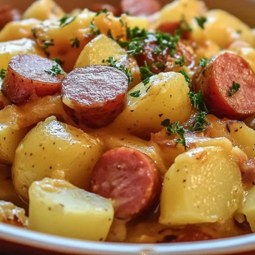crockpot cheesy potatoes and kielbasa