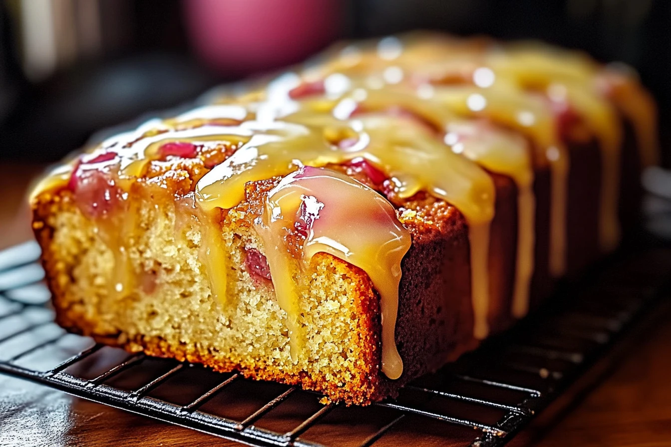 lemon rhubarb loaf with glaze